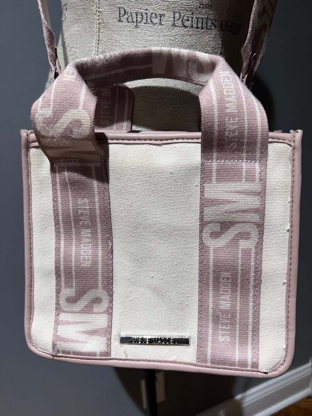 Steve Madden Convertible Tote in pink and white